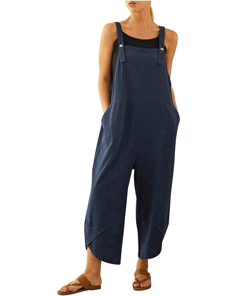 Rompers for Women 2024 Dressy Casual Long Pant Summer Sleeveless Loose Spaghetti Strap Baggy Overalls Jumpers Pockets 03-blue...