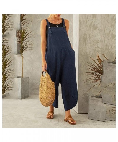 Rompers for Women 2024 Dressy Casual Long Pant Summer Sleeveless Loose Spaghetti Strap Baggy Overalls Jumpers Pockets 03-blue...