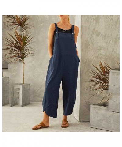 Rompers for Women 2024 Dressy Casual Long Pant Summer Sleeveless Loose Spaghetti Strap Baggy Overalls Jumpers Pockets 03-blue...