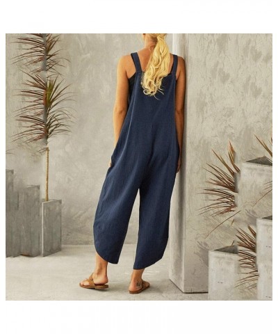 Rompers for Women 2024 Dressy Casual Long Pant Summer Sleeveless Loose Spaghetti Strap Baggy Overalls Jumpers Pockets 03-blue...