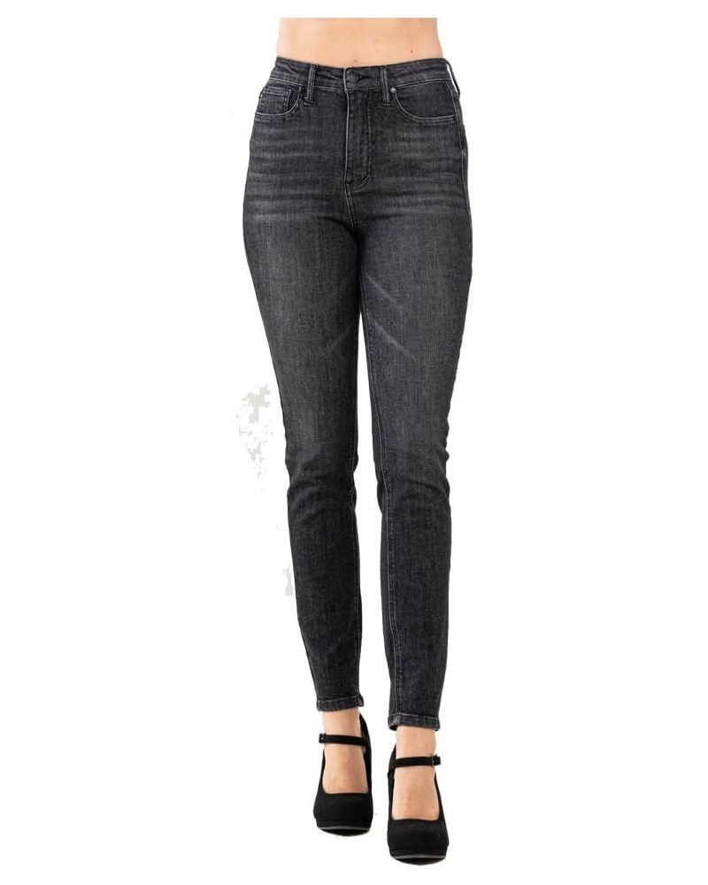 Women's High Waist Tummy Control Black Wash Skinny Jeans 88753 Black $35.26 Jeans