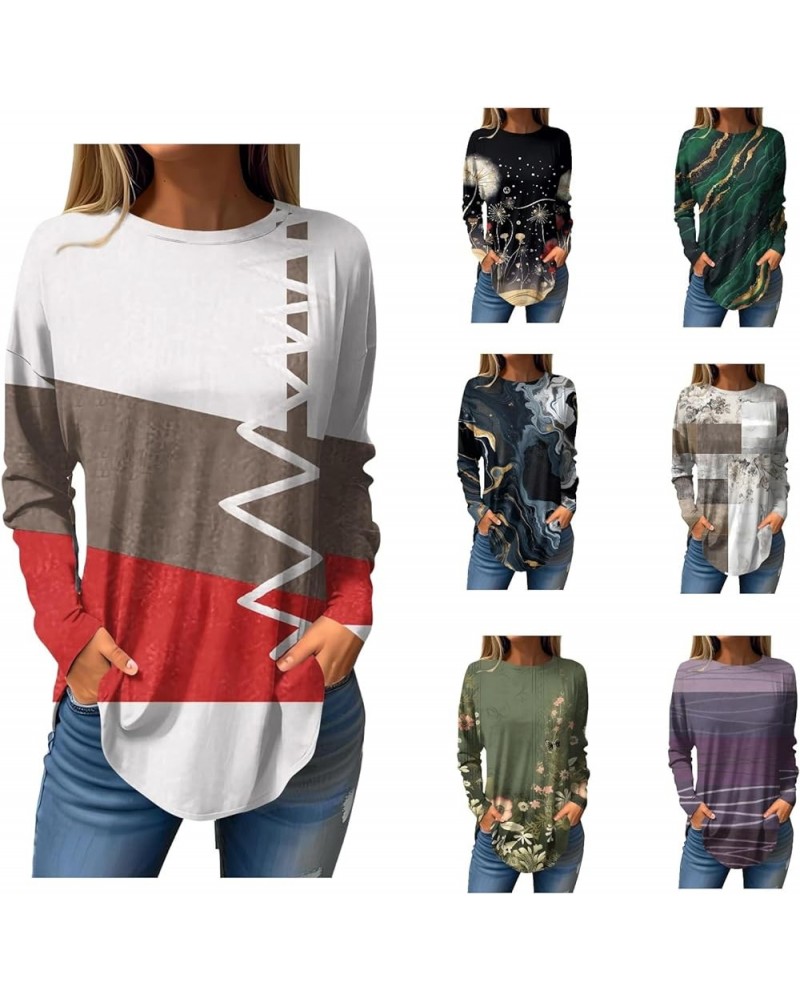 Blouses for Women Dressy Casual Hippie T-Shirts Geometric Print Tunics Tops Long Sleeve Crew Neck Sweatshirts Fall Winter 01-...