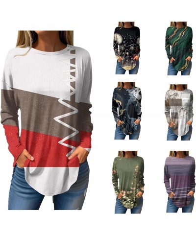 Blouses for Women Dressy Casual Hippie T-Shirts Geometric Print Tunics Tops Long Sleeve Crew Neck Sweatshirts Fall Winter 01-...