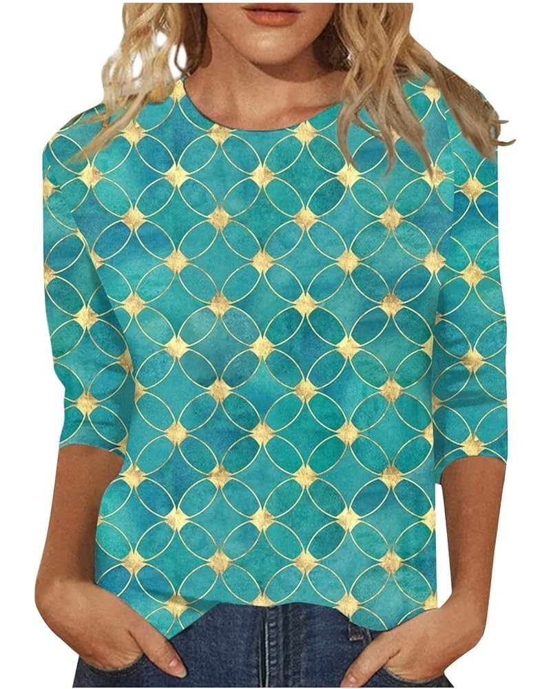 Women's 3/4 Length Sleeve Tops Print Graphic Tees Blouses Casual Plus Size Basic Tops Pullover Summer Tops 2-green $9.50 Tees