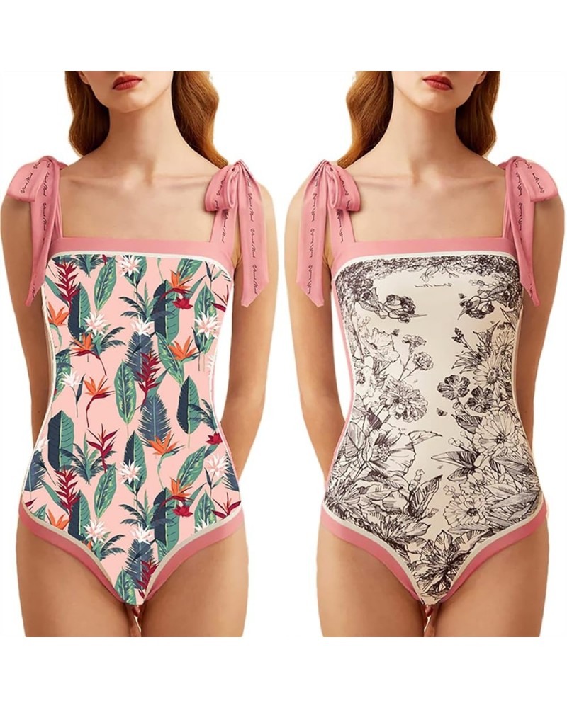 Women's One Piece Swimsuit -Bathing Suit for Women Tummy Control Reversible Bustier Floral Print Monokinis Pink2 $21.59 Swims...