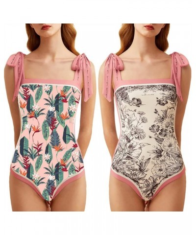 Women's One Piece Swimsuit -Bathing Suit for Women Tummy Control Reversible Bustier Floral Print Monokinis Pink2 $21.59 Swims...