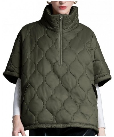 Women's Oversized Quilted Jackets Half Sleeve Stand Collar Pullover Lightweight Puffer Jackets Padded Winter Coat Army Green ...