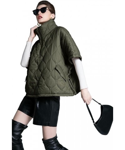 Women's Oversized Quilted Jackets Half Sleeve Stand Collar Pullover Lightweight Puffer Jackets Padded Winter Coat Army Green ...