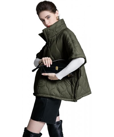 Women's Oversized Quilted Jackets Half Sleeve Stand Collar Pullover Lightweight Puffer Jackets Padded Winter Coat Army Green ...