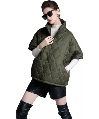 Women's Oversized Quilted Jackets Half Sleeve Stand Collar Pullover Lightweight Puffer Jackets Padded Winter Coat Army Green ...