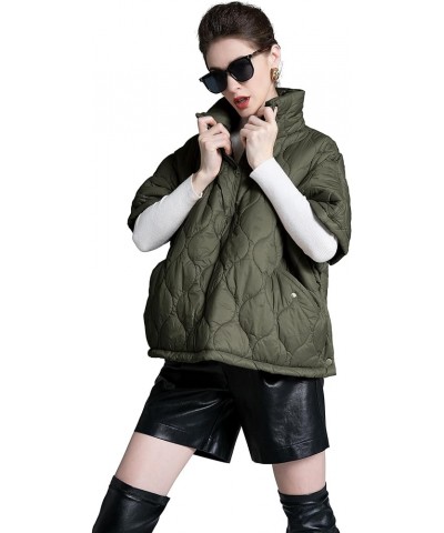 Women's Oversized Quilted Jackets Half Sleeve Stand Collar Pullover Lightweight Puffer Jackets Padded Winter Coat Army Green ...