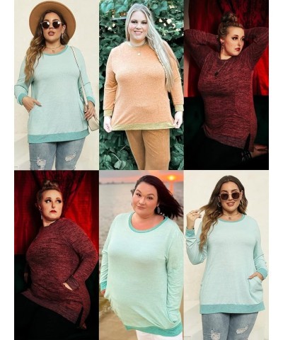 Womens-Plus-Size-Sweatshirts Long Sleeve Tops Side Split Tunics with Pockets Khaki $15.68 Tops