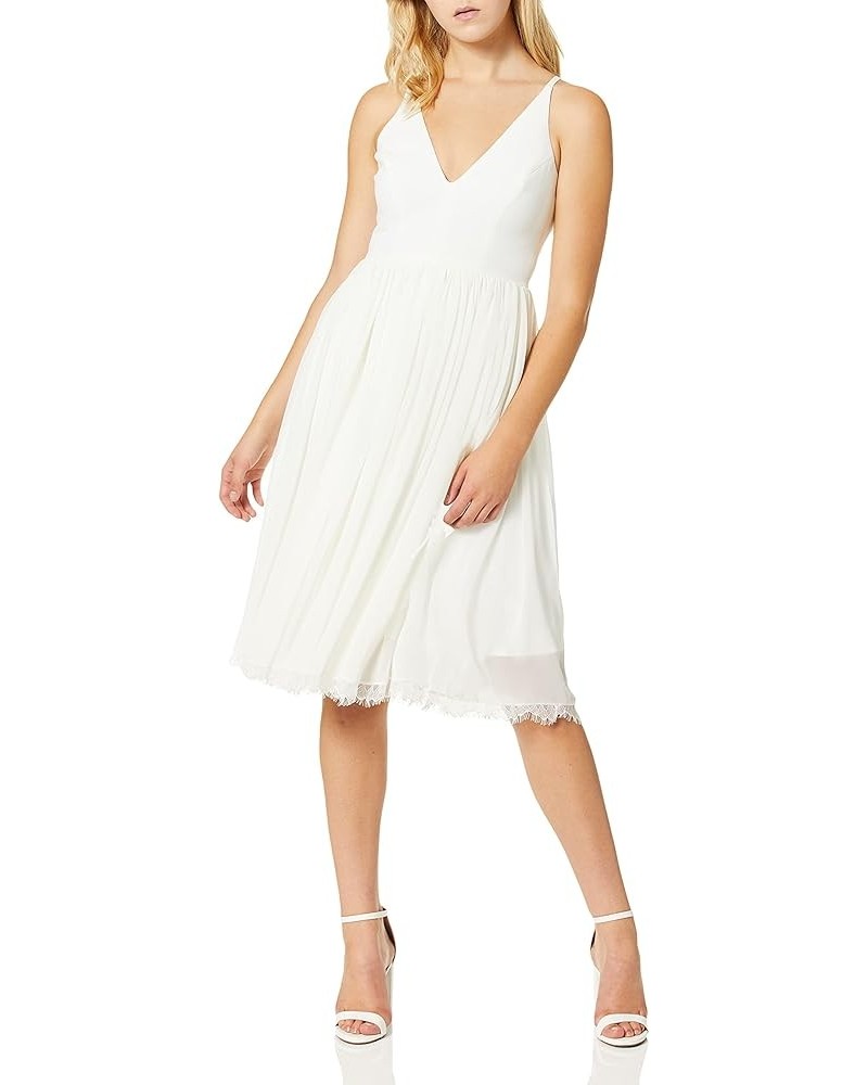 Women's Alicia Plunging Mix Media Sleeveless Fit and Flare Midi Dress Off-white $47.74 Dresses