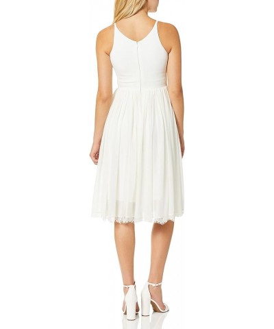 Women's Alicia Plunging Mix Media Sleeveless Fit and Flare Midi Dress Off-white $47.74 Dresses