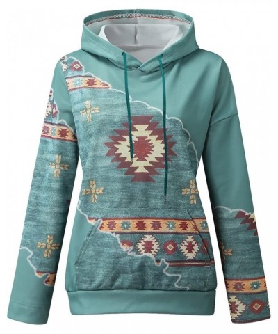 Womens Western Aztec Ethnic Graphic Hooded Sweatshirts Y2K Hoodies Pullover Tops Fleece 2023 Fall Clothes 07 Green $9.43 Hood...