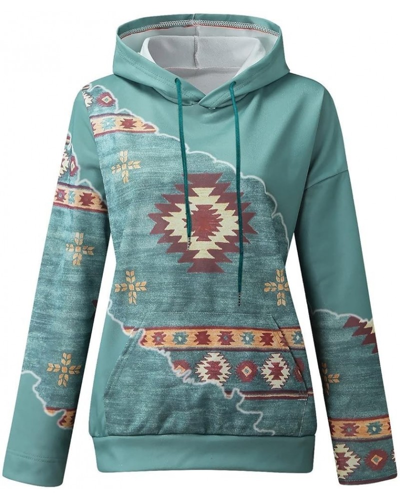 Womens Western Aztec Ethnic Graphic Hooded Sweatshirts Y2K Hoodies Pullover Tops Fleece 2023 Fall Clothes 07 Green $9.43 Hood...