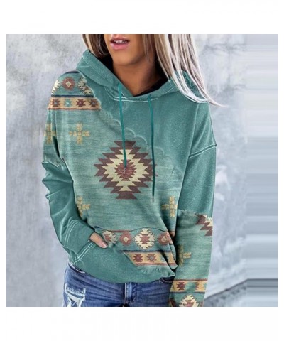 Womens Western Aztec Ethnic Graphic Hooded Sweatshirts Y2K Hoodies Pullover Tops Fleece 2023 Fall Clothes 07 Green $9.43 Hood...