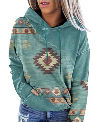 Womens Western Aztec Ethnic Graphic Hooded Sweatshirts Y2K Hoodies Pullover Tops Fleece 2023 Fall Clothes 07 Green $9.43 Hood...