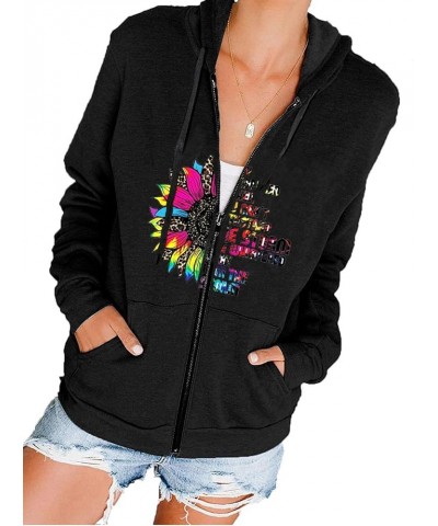 Women's Long Sleeve Sweatshirt Casual Cotton Zip Up Hoodie Jacket Black+fcflower $18.86 Hoodies & Sweatshirts