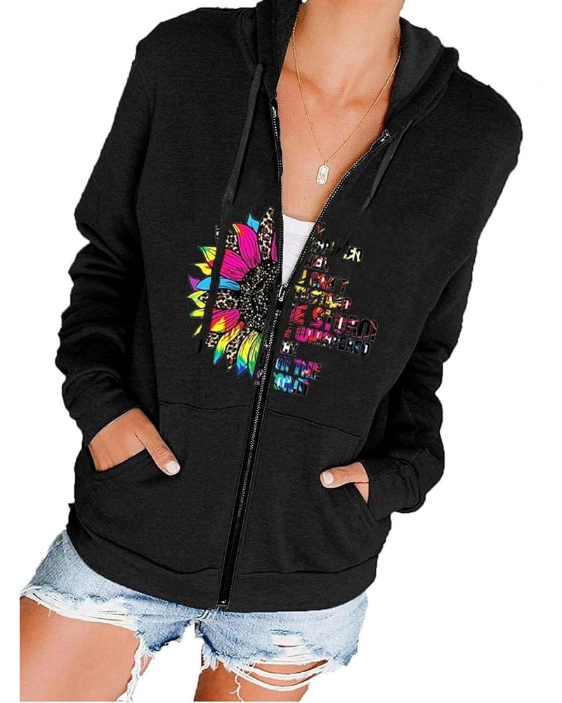 Women's Long Sleeve Sweatshirt Casual Cotton Zip Up Hoodie Jacket Black+fcflower $18.86 Hoodies & Sweatshirts