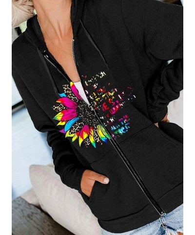 Women's Long Sleeve Sweatshirt Casual Cotton Zip Up Hoodie Jacket Black+fcflower $18.86 Hoodies & Sweatshirts