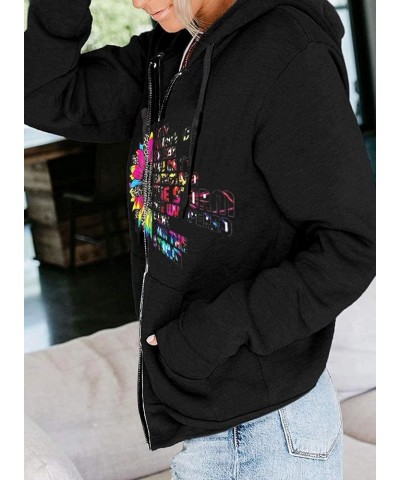 Women's Long Sleeve Sweatshirt Casual Cotton Zip Up Hoodie Jacket Black+fcflower $18.86 Hoodies & Sweatshirts