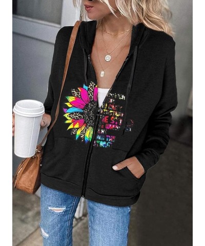 Women's Long Sleeve Sweatshirt Casual Cotton Zip Up Hoodie Jacket Black+fcflower $18.86 Hoodies & Sweatshirts