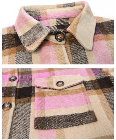 Women's Casual Lapel Button Down Long Plaid Shirt Coat Tartan Shacket Jacket Pink $10.29 Jackets