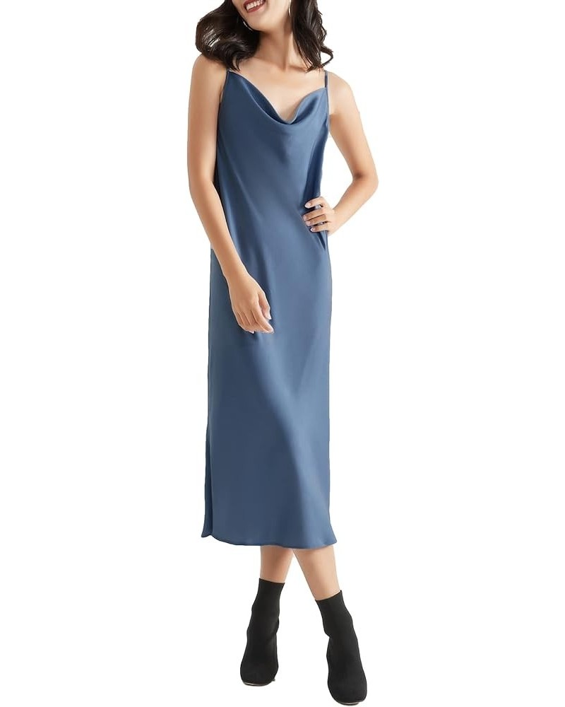 Satin Midi Slip Dress with Adjustable Spaghetti Strap, Ideal for Date Night or Formal Occasions Willow Blue $28.67 Lingerie