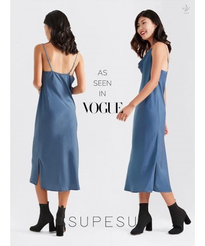 Satin Midi Slip Dress with Adjustable Spaghetti Strap, Ideal for Date Night or Formal Occasions Willow Blue $28.67 Lingerie