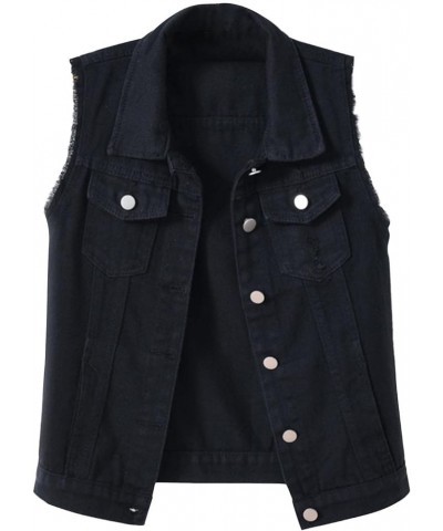 Womens Plain Vest Coat Sleeveless Denim Jacket 2024 Fall Fashion Outerwear Tops Casual Sexy Waistcoat Plus Size Coats Black $...