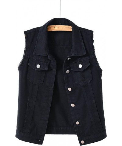 Womens Plain Vest Coat Sleeveless Denim Jacket 2024 Fall Fashion Outerwear Tops Casual Sexy Waistcoat Plus Size Coats Black $...