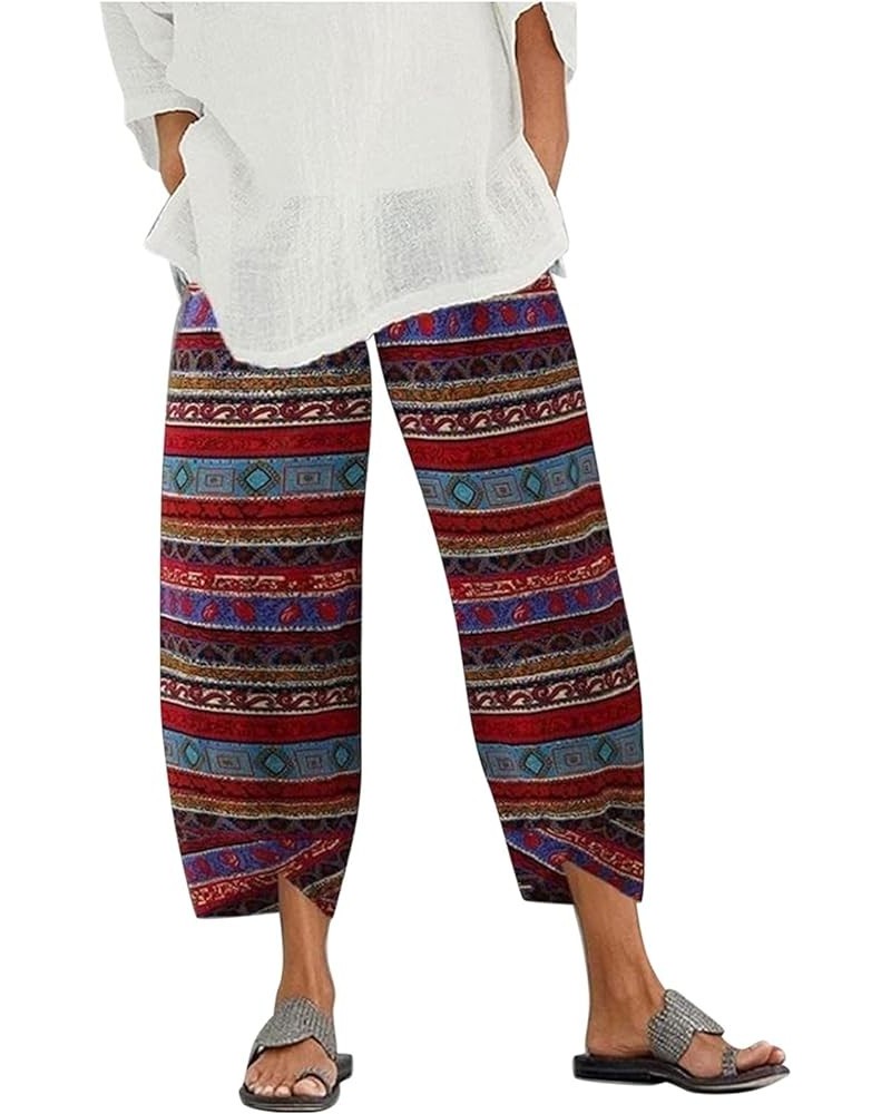 Pants for Women Trendy Women's Linen Pants Plus Size Loose Palazzo Plus Size Pants Cotton Beach Linen Pants Zs6-red $9.62 Pants