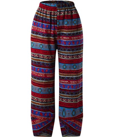 Pants for Women Trendy Women's Linen Pants Plus Size Loose Palazzo Plus Size Pants Cotton Beach Linen Pants Zs6-red $9.62 Pants