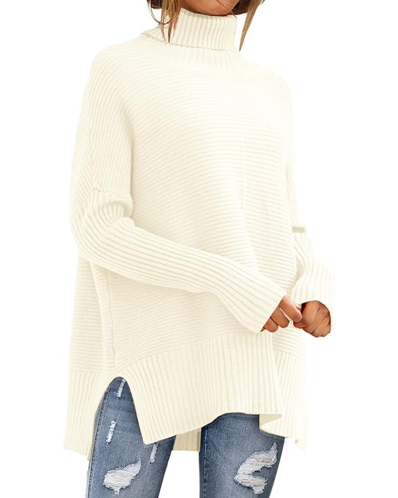 Womens Turtleneck Oversized Fall Sweaters Long Batwing Sleeve Spilt Hem Knit Casual Chunky Pullover Sweater Tops Apricot $20....