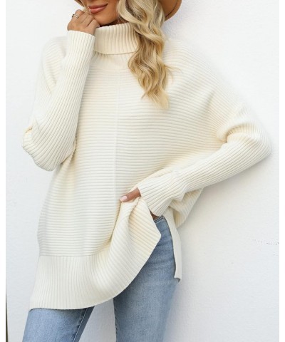 Womens Turtleneck Oversized Fall Sweaters Long Batwing Sleeve Spilt Hem Knit Casual Chunky Pullover Sweater Tops Apricot $20....