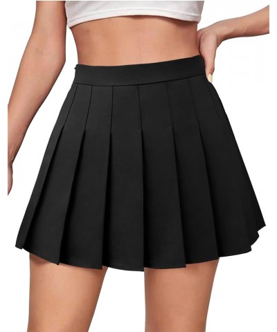 Pleated Skirt for Women Skater Skirt with Shorts Elastic Waist Plus Size Tennis Skirts Black $10.25 Skirts