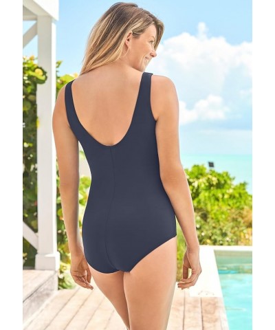 Women's Plus Size Empire Waist One Piece Swimsuit Blue Green Stripe $24.60 Swimsuits