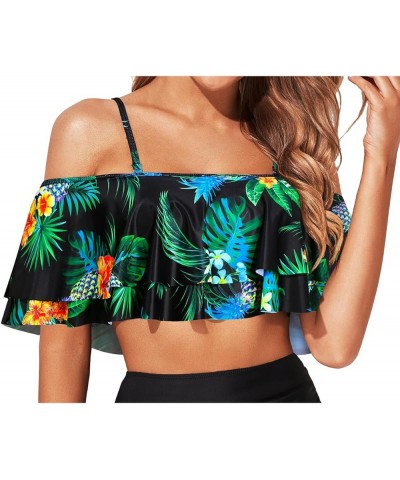 Ruffle Bikini Top Off Shoulder Swim Top Flounce Swimsuit Top for Women Pineapple $13.86 Swimsuits