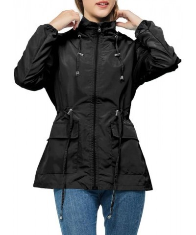 Women's Rain Jacket Waterproof with Hood Lightweight Packable Raincoat for Hiking Travel Outdoor Windbreaker with Pockets Bla...