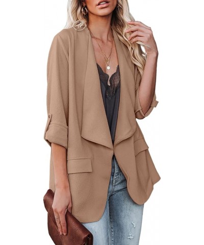 Womens Casual Blazer Jackets Roll Up Long Sleeve Open Front Work Office Business Blazers with Pockets Khaki $30.23 Blazers