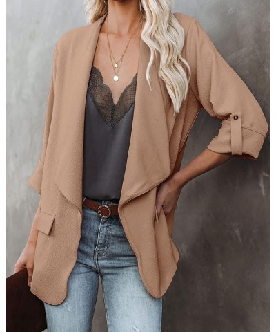 Womens Casual Blazer Jackets Roll Up Long Sleeve Open Front Work Office Business Blazers with Pockets Khaki $30.23 Blazers