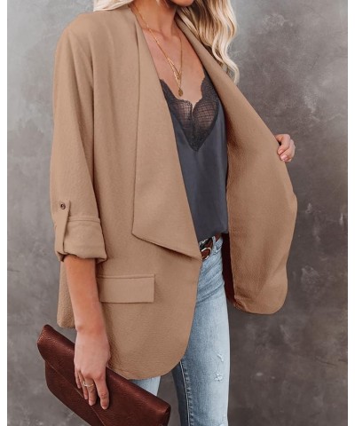 Womens Casual Blazer Jackets Roll Up Long Sleeve Open Front Work Office Business Blazers with Pockets Khaki $30.23 Blazers