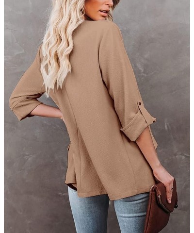 Womens Casual Blazer Jackets Roll Up Long Sleeve Open Front Work Office Business Blazers with Pockets Khaki $30.23 Blazers