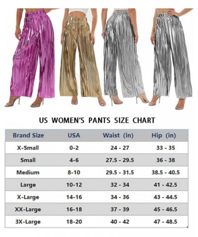 Women's Metallic Sparkle Wide Leg Sequin Shiny Pants Party Club Casual Silver Gold Pants Silver $18.33 Pants