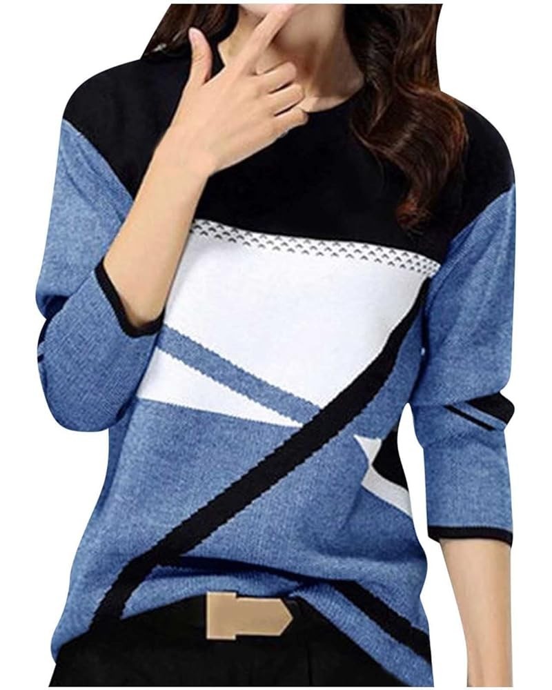 Womens Tops Long Sleeve T Shirts 2022 Fashion Color Block Casual Crew Neck Tee Pullover Soft Comfy T-Shirt Blouses A01 Blue $...