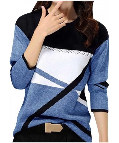 Womens Tops Long Sleeve T Shirts 2022 Fashion Color Block Casual Crew Neck Tee Pullover Soft Comfy T-Shirt Blouses A01 Blue $...