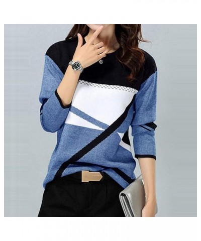 Womens Tops Long Sleeve T Shirts 2022 Fashion Color Block Casual Crew Neck Tee Pullover Soft Comfy T-Shirt Blouses A01 Blue $...