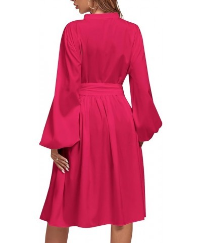 Women's Causal Crewneck Tie Waist Lantern Long Sleeve Ruffle A Line Flare Midi Dress Rose $19.36 Dresses