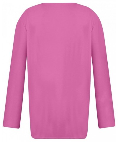 T Shirts for Women Women's Fashion Casual Solid Color Chest Panel Ruched Button V Neck Long Sleeve Ladies Long Top 2-hot Pink...